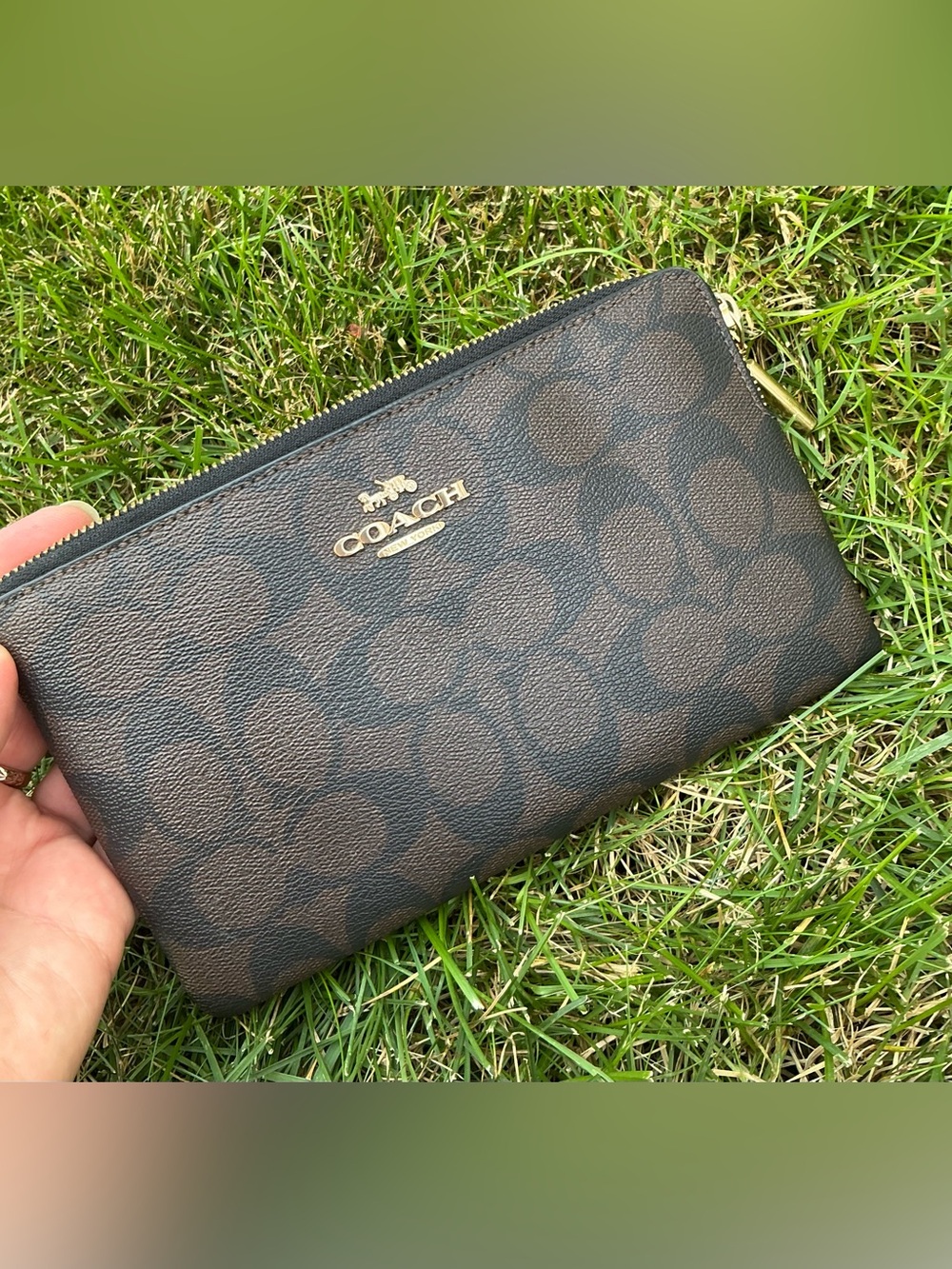 Coach  Signature Zip Wallet with Gold Logo